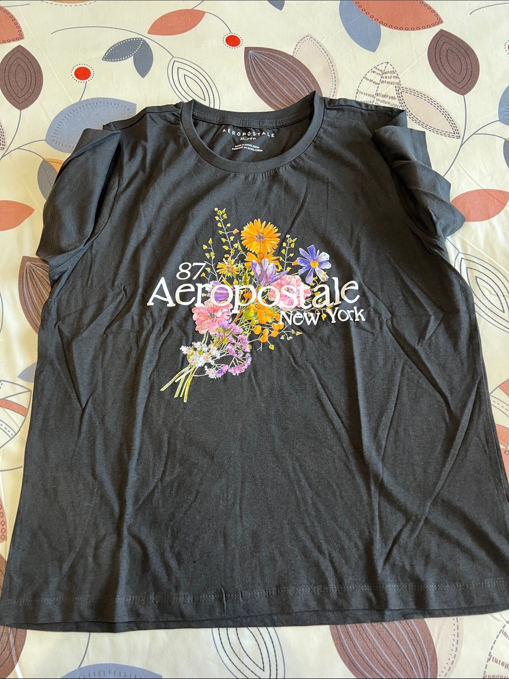 Aeropostale Black Floral Logo Tee